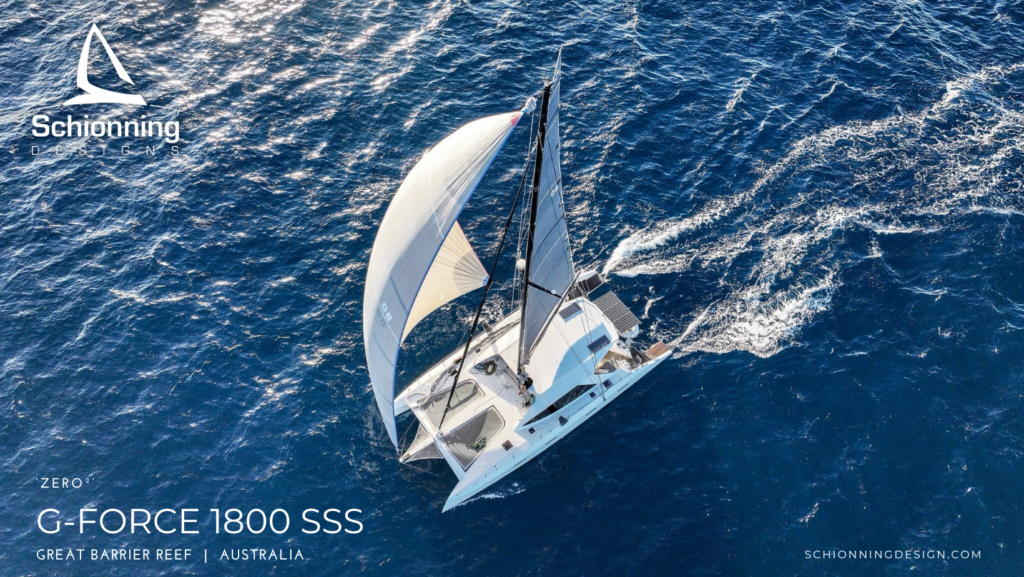 Schionning Designs GForce 1800SSS - Owners Accolade 2025 -Zero² | G-Force1800SSS | Owner's Review After 5 years of owning Zero², the 1800SSS and after an awesome sail this morning I just wanted to say thanks to Jeff Schionning and the Schionning Team for designing such a beautiful boat. This boat never ceases to amaze me. We sailed the 30 odd miles across to lady Musgrave island from the mainland this morning, and as usual started in 10 knots of light breeze. We soon had 15knots on a shy reach with full main and self tacking jib. This gave us about 20 knots apparent and an SOG of between 13 to 18 knots. When we saw 28 knots apparent and 20 knots SOG I decided it was well time to put in a double reef. Even then we were still hitting 15 knots on occasion. At no stage did Zero feel pushed and most of the above was easily handled by the auto pilot. Everyone had a smile on their faces and the 1.5 metre swell had water going everywhere , only once or twice did we feel a bit of a slap under the bridge deck. We regularly have people on other cats come up when we arrive saying they thought it was a power boat coming up behind them. Thanks for putting a smile on my face. Lady Musgrave Island is a 14 hectares coral cay on Australia's Great Barrier Reef, with a 1,192 hectares surrounding reef. The island is the second southernmost island in the Great Barrier Reef chain of islands, the first being Lady Elliot Island.