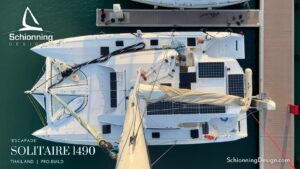 Solitaire 1490 – Escapade | Thailand - Schionning Design: Solitaire 1490 - Vessel Name: Escapade - Build Type: Professional Yard Build - Builder: Pantawee Marine - Location: Thailand - Status: Completed 'Escapade' Solitaire 1490 Catamaran Design by Schionning Designs is a professionally constructed Solitaire 1490 built by Pantawee Marine in Thailand on behalf of a private owner. Demonstrating the refined craftsmanship, structural quality, and performance potential of Schionning Designs’ composite catamaran engineering. Built for a private owner, the project showcases the capabilities of an experienced production yard combined with Schionning Designs’ proven engineering, CNC construction systems, and composite methodologies. The Solitaire 1490 is a high-performance cruising catamaran featuring efficient hull forms, lightweight structure, and a powerful yet manageable sail plan. The design delivers fast passagemaking, excellent seakeeping, and comfortable accommodation for extended cruising. This build reflects a strong focus on structural integrity, precision assembly, and high-quality composite workmanship throughout all stages of construction. Professional Catamaran Build Overview * Design: Solitaire 1490 * Vessel Name: Escapade * Build Type: Professional Yard Build * Builder: Pantawee Marine * Location: Thailand * Construction: Foam sandwich composite * Status: Completed * Designer: Schionning Designs Solitaire 1490 Catamaran Design Characteristics * Slender, efficient hulls for high-speed performance * Lightweight composite structure * Good bridgedeck clearance * Performance-oriented rig and appendages * Offshore-capable cruising platform Solitaire 1490 Catamaran Construction Highlights * CNC-cut foam core panels * Epoxy composite laminates * Precision jigging and alignment * High-quality finish and detailing * Yard-controlled quality systems Interested in building your own Solitaire 1490 or another Schionning design? Contact Schionning Designs to discuss plan options, kit availability, and technical support. Email: info@schionningdesign.com Web: www.schionningdesign.com