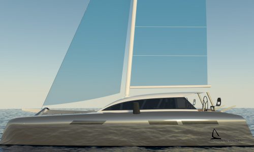 Current Marine CM²46 Catamaran_Schionning Designs CAD Render The CM245 is primarily designed for the purist and adventure cruiser racer sailor who wants an efficient fast performing sailing design that is spacious due to its open plan saloon and cockpit.