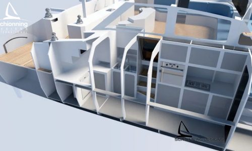 Internal CAD Render Arrow 1500 Sailing Catamaran Commercial Design - SDI