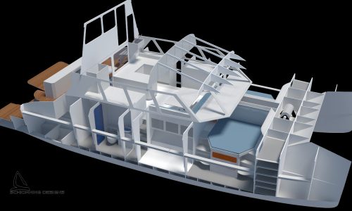 Schionning Designs Prowler 1500 Power Catamaran - Interior CAD Render 03