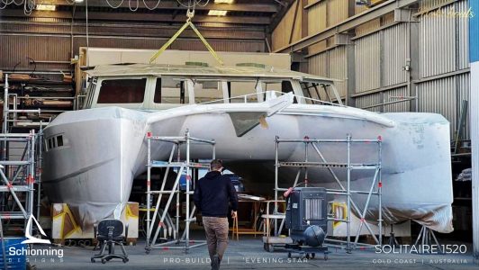 Solitaire 1520 “Evening Star” custom performance cruising catamaran built by Mahi Boats on the Gold Coast, Australia, showcasing world-class Australian craftsmanship, hybrid-powered long-range sailing design, luxury interior, and family-focused bluewater multihull innovation.