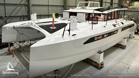 Solitaire 1520 “Evening Star” is a fully custom, hybrid-powered performance cruising catamaran built by Mahi Boats on Australia’s Gold Coast. Designed for long-range family cruising, autonomy, luxury, and bluewater performance.