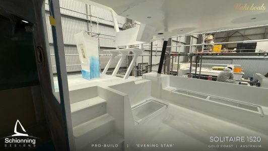 Solitaire 1520 “Evening Star” custom performance cruising catamaran built by Mahi Boats on the Gold Coast, Australia, showcasing world-class Australian craftsmanship, hybrid-powered long-range sailing design, luxury interior, and family-focused bluewater multihull innovation.